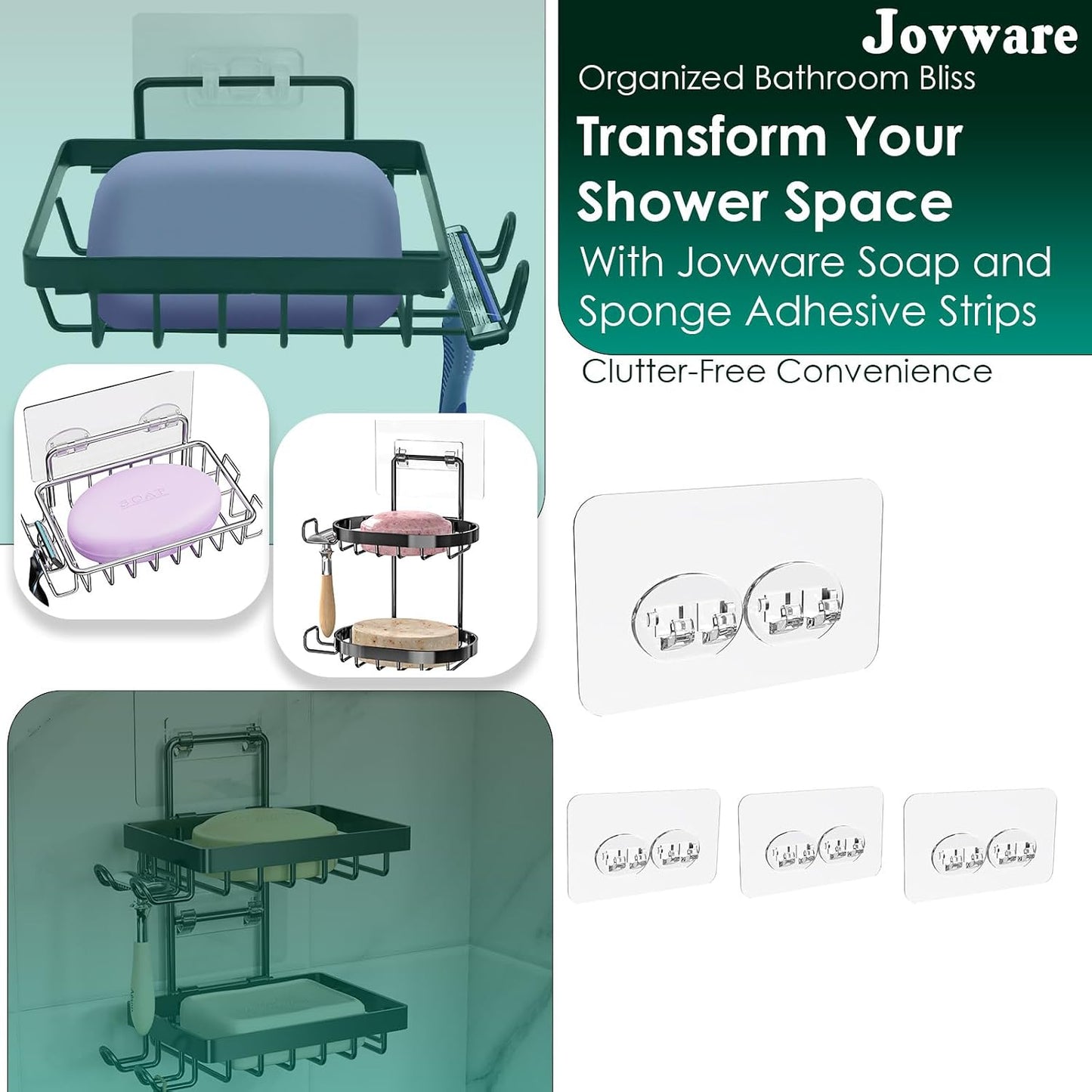 Shower Caddy Adhesive Replacement Stickers Sticker Shelf Basket Strips Suction Hooks Large Strong Hook for Bathroom Storage Corner Transparent Shelves Wall Mount (Transparent - 2 Packs)