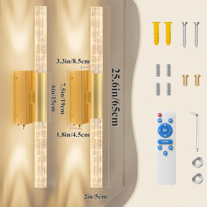 camuucci Battery Operated Wall Sconces Set of 2 Rechargeable Battery Powered Wall Light with 12000mAh Not Hardwired Dimmable Wall Lamp Fixtures for Bedroom Living Room Gold 15.3 Inches