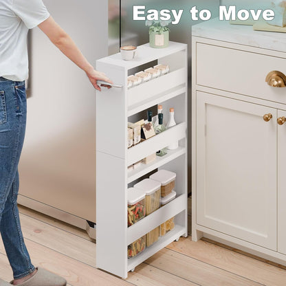 MARTY Slim Rolling Storage Cart 4-Tier Kitchen Cart with Wheels, Laundry Room Storage with Handle Slide Out Utility Cart Shelving Unit Organizer Trolley for Narrow Places Bathroom Small Corner, Black