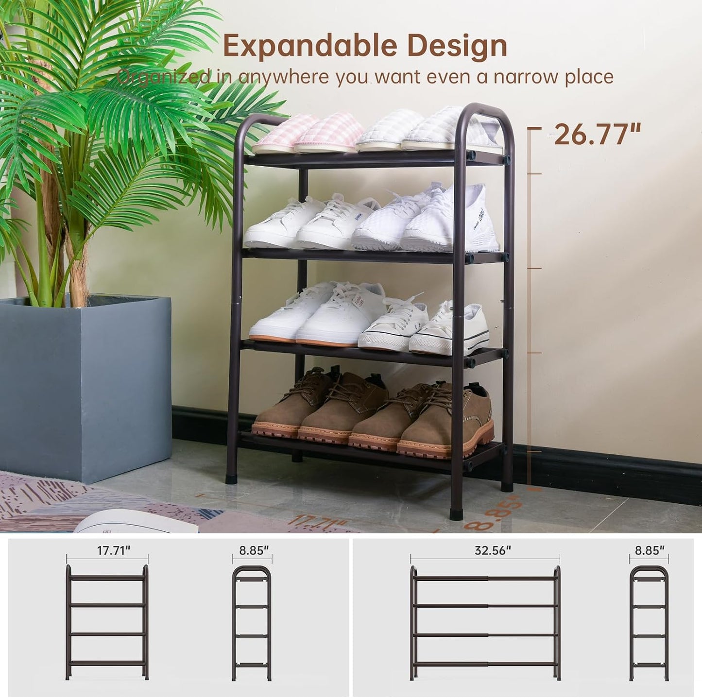 Gonfoam Shoe Rack for Closet, Expandable Shoe Organizer Storage Shelf, Adjustable Metal Free Standing Small Closet Shoe Rack for Entryway, Doorway (2-Tier Black)