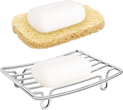 Soap Dish, Stainless Steel Bar Soap Holder for Shower, Self Draining Stand Soap Saver for Bathroom, Kicthen Sink and Countertop, Chrome 1-Pack