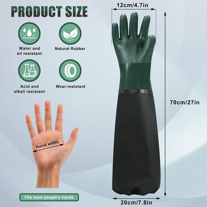 27" Full Arm Pond Gloves, Long Heavy Duty Gloves with Cotton Lining, Waterproof Rubber Chemical Resistant Glove