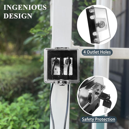 2-Gang Universal Weatherproof Electrical Outlet Cover with Lock,Baby Proof Outlet Lock Box,Fits Most 2.6 "H x 2.56 "W or Smaller Plugs,Clear Outlet Waterproof Cover Box for Outdoor In-Use