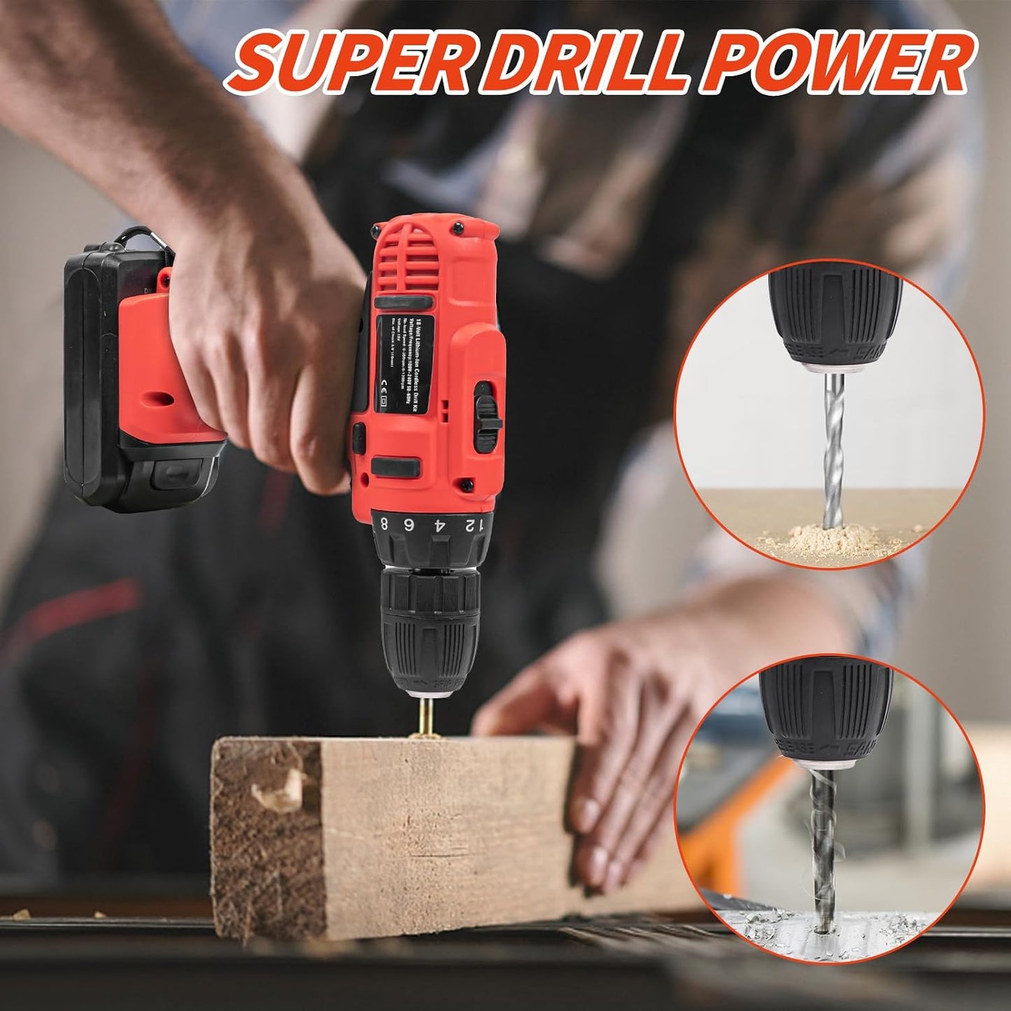346Pcs Tool Sets, 18V Electric Power Drill Set for Men, Household Home DIY Hand Tool Kits,18+1 Clutch Cordless Power Drill Set for Thanksgiving, Christmas,Father's Day (Silver)