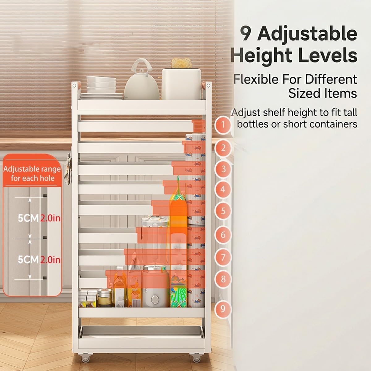 Slim Fridge Gap Storage Cart,All Carbon Steel Adjustable Rolling Kitchen Shelving Organizer with Wheels for Refrigerator Side Cabinet Narrow Space(3-Tier 5.5 * 15.7 * 26.0in)