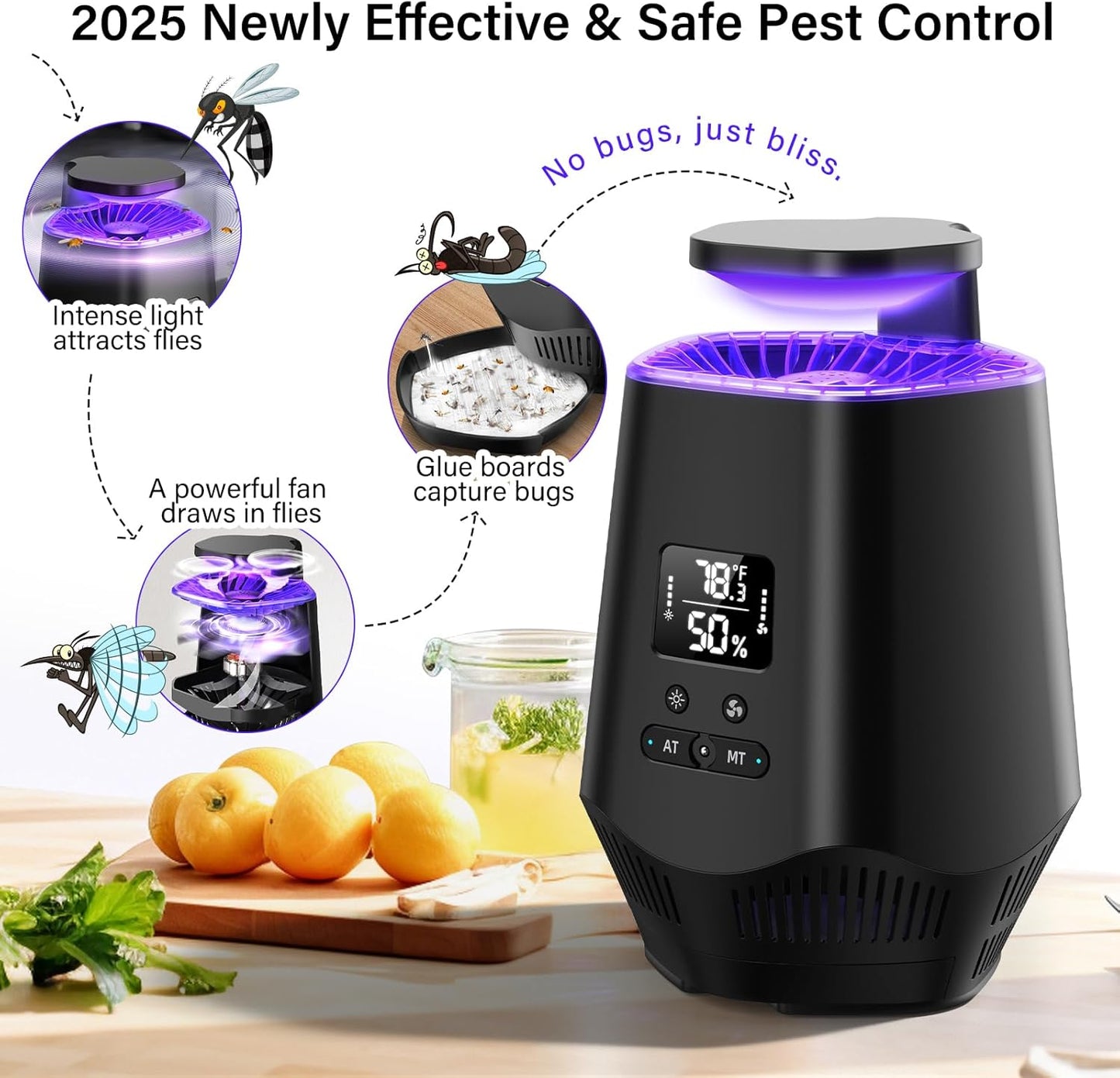 Fruit Fly Traps for Indoors, Smart Fly Trap Indoor Bug Zapper Gnat Traps for House Indoor with Temperature and Humidity Sensor, 10PCS Sticky Boards Black 01
