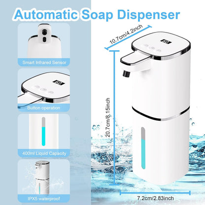 OHIFAST Automatic Foaming Soap Dispenser Touchless, USB Rechargeable Smart Hand Soap Dispenser, 9-Level Adjustable, Physical Button Operation, 13.5oz/400mL Wall Mounted for Bathroom Kitchen Dish Soap