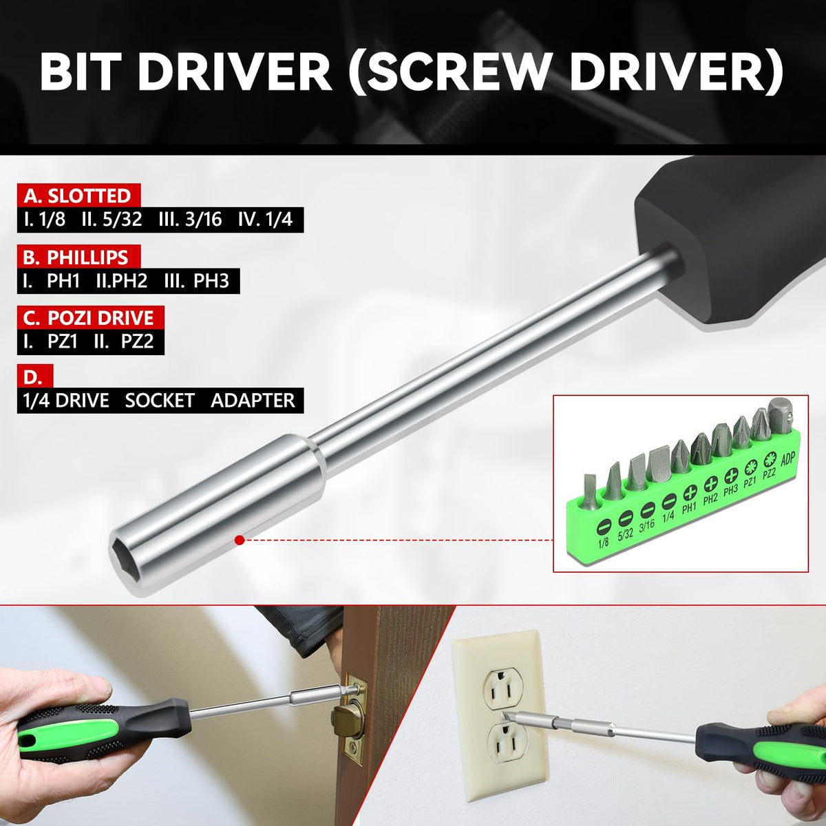 Auto Dynasty Tool Kit for Home, Basic Household Hand Tool Sets with Screwdrivers Combination Tools, All in One Plastic Toolbox Storage Case for College Dorm, Office, Auto Repair (Green)