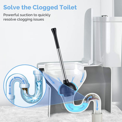 HAMITOR Toilet Plunger and Brush Set: Bathroom Powerful Cleaning Round Bristle Brush - Stainless Steel Heavy Duty Unclogging and Bowl Brush Combo - Compact Home Apartment Restroom Decor Accessories
