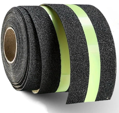 1Roll 5cmx5m Anti-Slip Traction Tape with Glow in the Dark Stripe, Waterproof Non-Skid Adhesive for Stairs, Steps, Outdoor & Indoor Use, High-Traction Safety Treads for Kids & Seniors (Black)