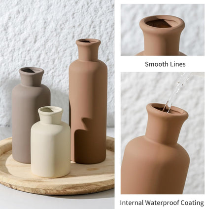 Ceramic Vase Set of 3, Decorative Vases Home Decor Modern Neutral Flower Pampass Boho Vase for Living Room, Table, Mantel, Entryway, Bookshelf, Kitchen, Bedroom, Bathroom - White