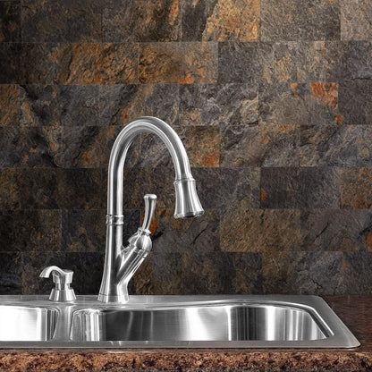 AULIGET 100 Piece Rust Slate Peel and Stick Backsplash Wall Tiles, 3" x 6" PVC Faux Stone Stick on Tiles for Backsplash Kitchen, Bathroom, Laundry Room, Camper, Fireplace