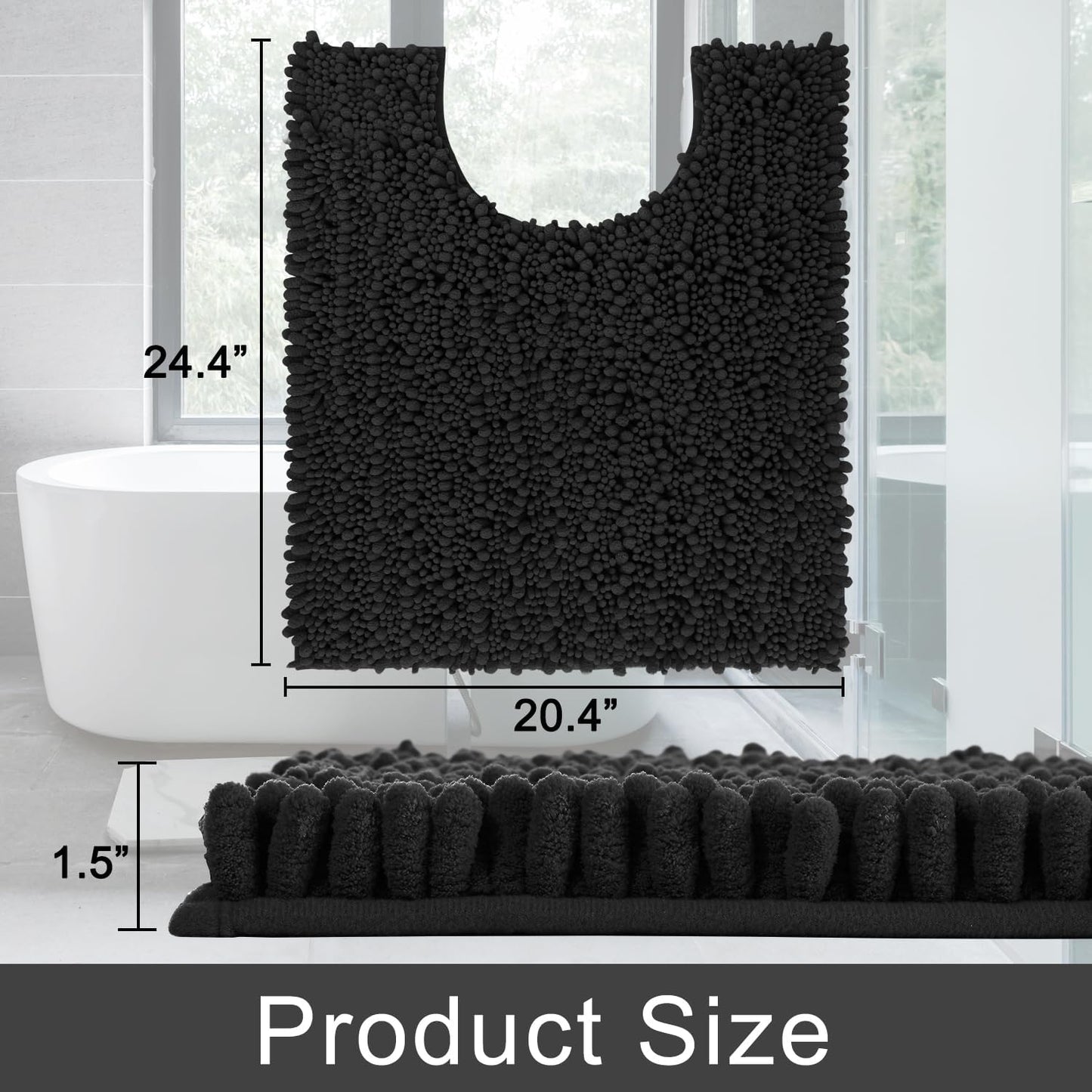 Yimobra Bathroom Rugs Non Slip Washable - Ultra Soft Absorbent Chenille Bath Mat, Quick Dry Shaggy Floor Carpet for Tub Shower, Gray Home Decor Accessories, 24x17 Inch