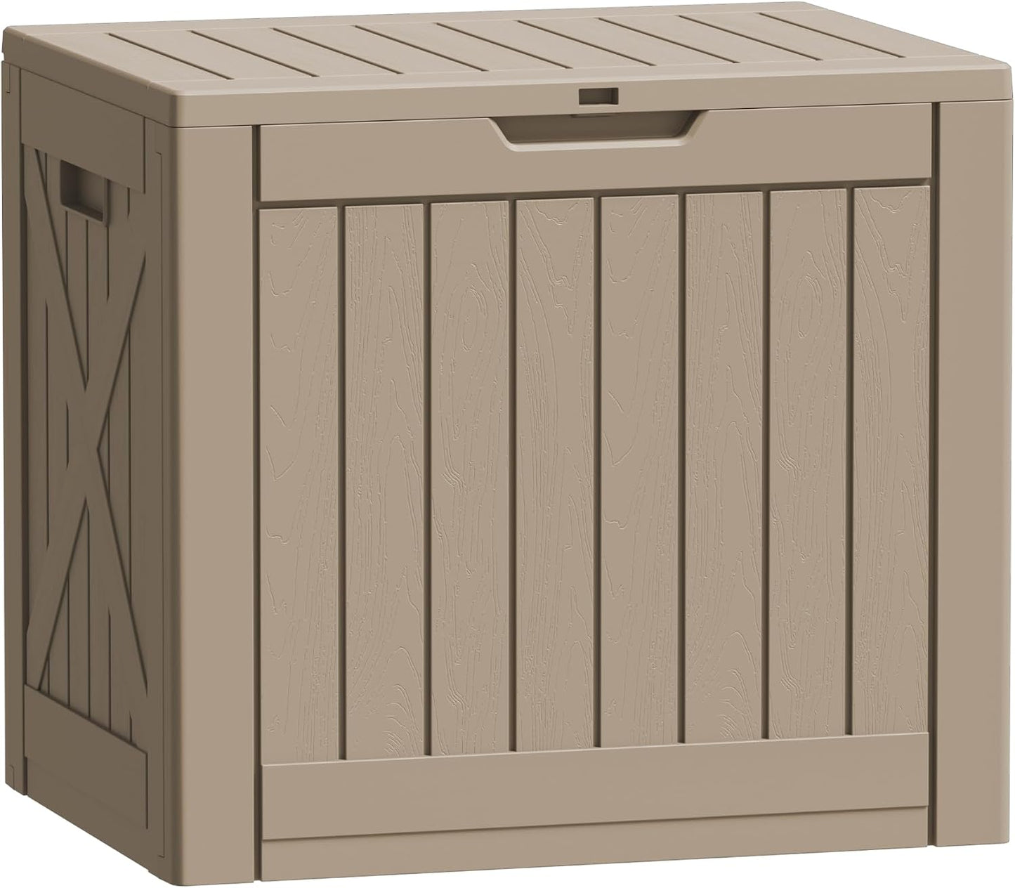 Flamaker Resin Deck Box 120 Gallon Waterproof Large Outdoor Indoor Storage Box Imitation Wood Resin for Patio Furniture Garden Tools and Pool (Black)