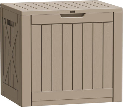 Flamaker Resin Deck Box 120 Gallon Waterproof Large Outdoor Indoor Storage Box Imitation Wood Resin for Patio Furniture Garden Tools and Pool (Black)