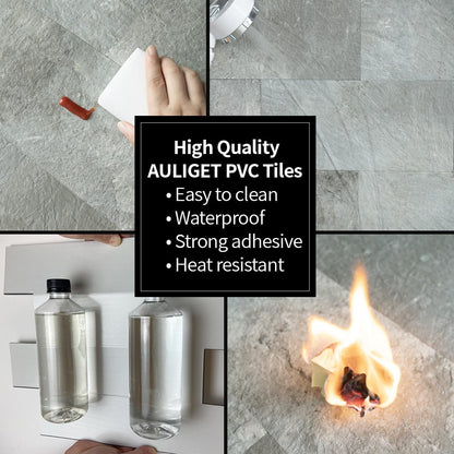 AULIGET 6" x 12" Black Slate Peel and Stick Backsplash Wall Tiles, PVC Faux Stone Stick on Tiles for Backsplash Kitchen, Bathroom, Laundry Room, Camper, Fireplace (Pack of 20)