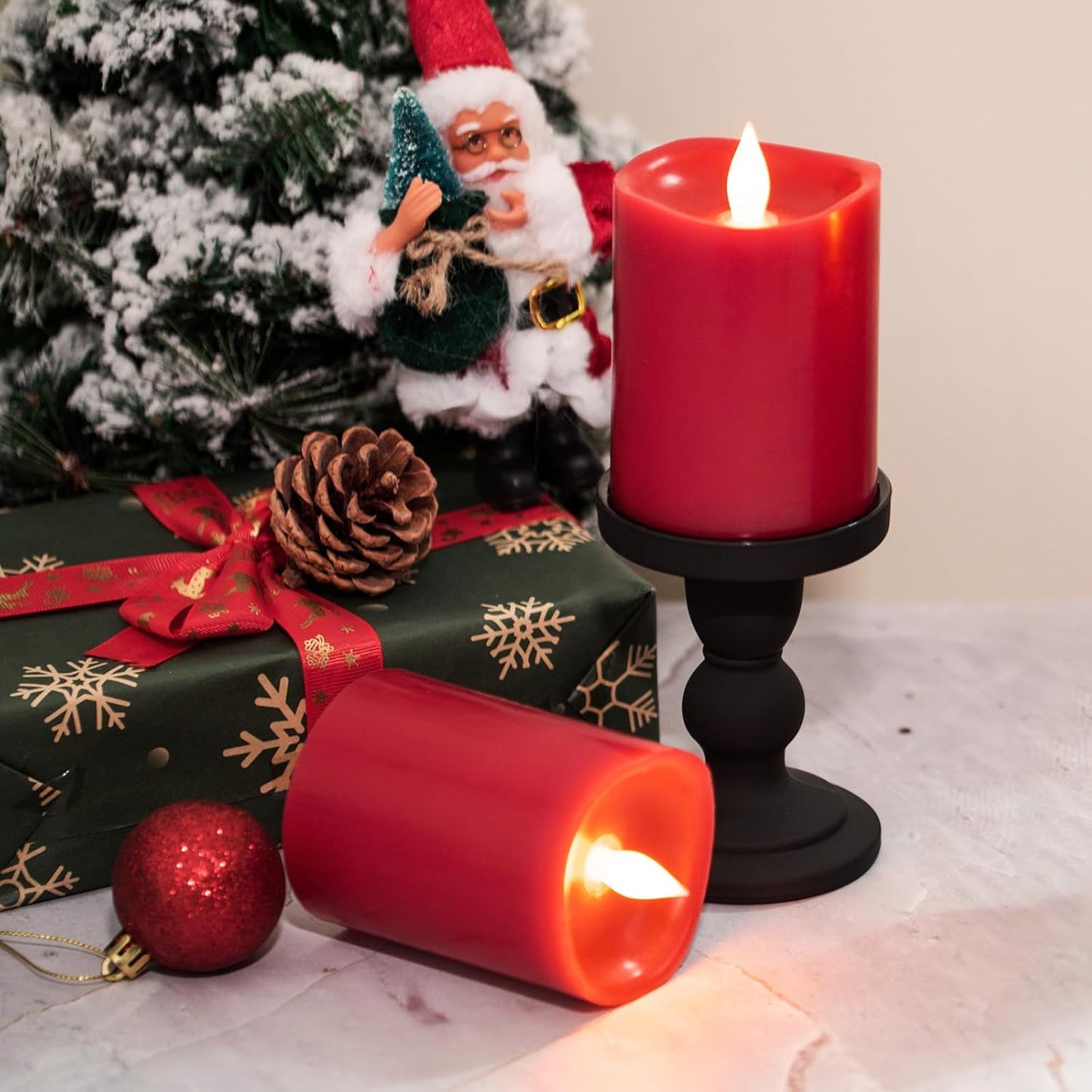3"x4" Flickering Flameless Battery Candles with Timer, White Realistic LED Pillar Candles, Set of 2 Large Remote-Operated Candles for Home Indoor/Outdoor & Holiday Decor
