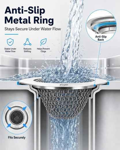 Ztruth Kitchen Sink Drain Strainer Patented Reversible Sink Strainer, Anti-Clogging Sink Strainer Basket, 304 Stainless Steel, Handmade Kitchen Gadgets, Dishwasher Safe