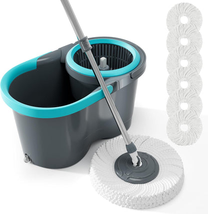 JOYMOOP Spin Mop and Bucket, 360° Mop Head & Telescopic Handle, Wet and Dry Use, 4 Reusable Microfiber Refills, Hands-Free Cleaning for Hardwood, Tile, Laminate Floors & Walls
