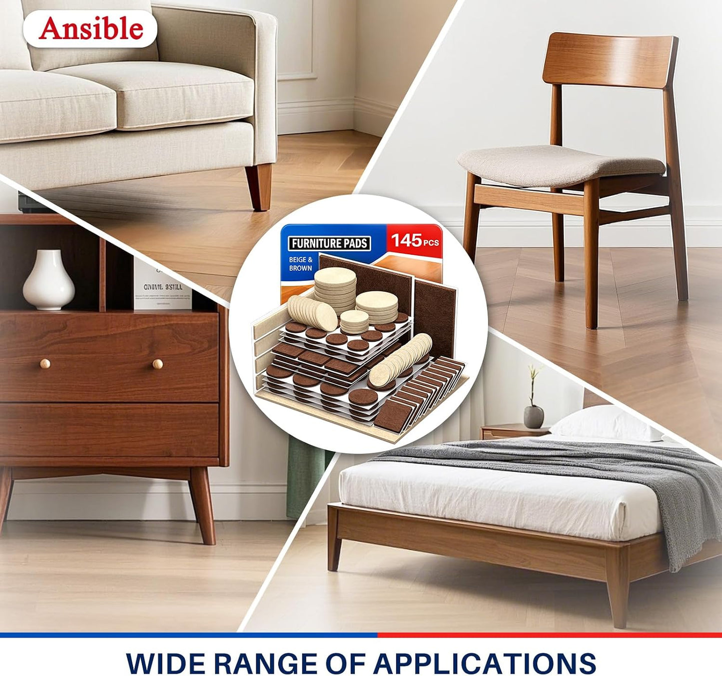 Ansible 60 PCS Felt Furniture Pads 1", Felt Pads for Chair Leg Floor Protectors for Hardwood Floors Round (Beige)