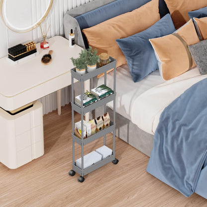 Sooyee 3 Tier Rolling Cart with Wheels, Slim Storage Cart, Under Desk Narrow Rolling Utility Cart Storage Organizer for Office Bathroom Kitchen Laundry Room Narrow Places, White, Plastic and Metal