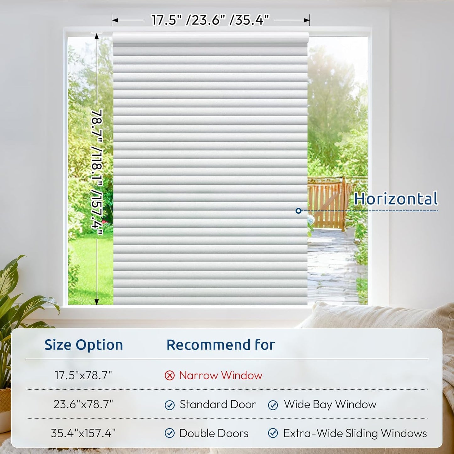 rabbitgoo Window Privacy Film, Frosted Glass Privacy Film, Window Frosting Cling for Glass, Non Adhesive Static Cling Front Door Covring, Anti-UV Reeded Blinds Sticker, Striped Pattern, 17.5" x 78.7"