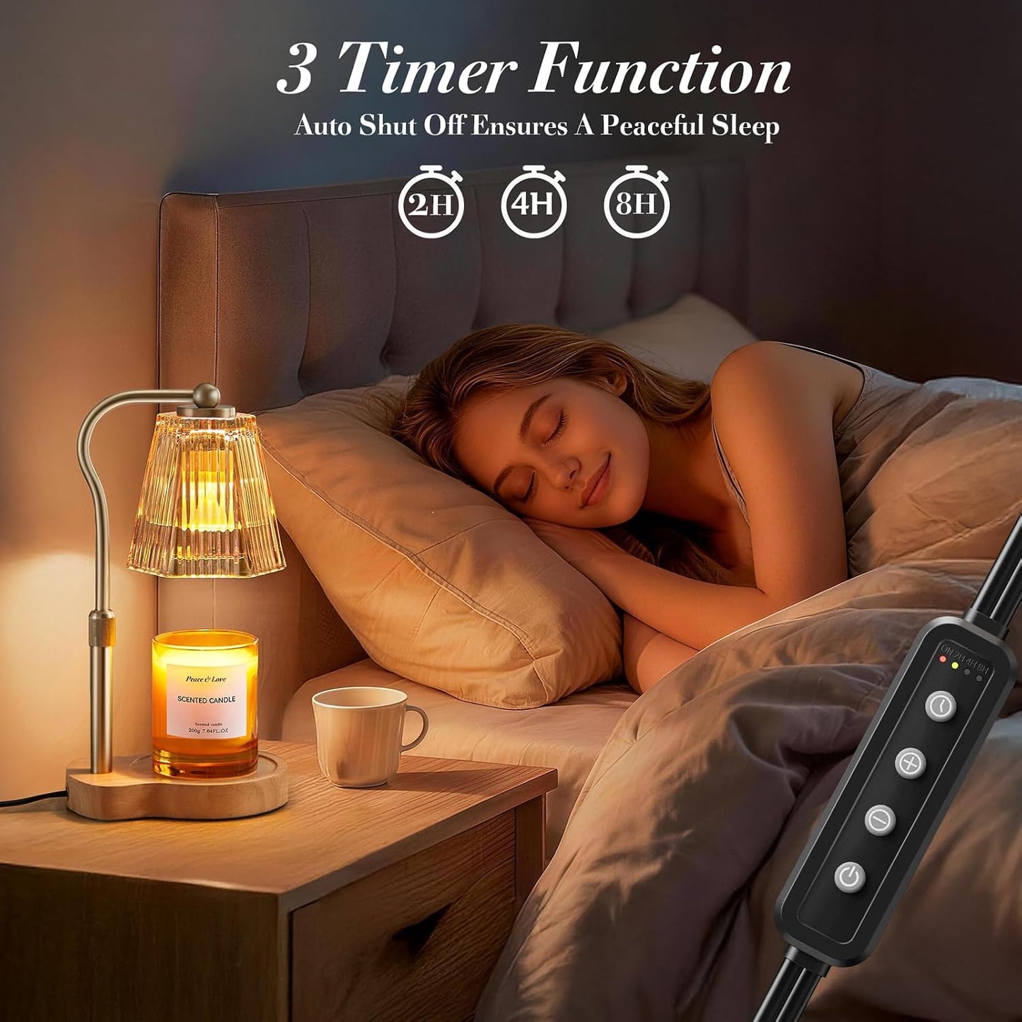 Candle Warmer Lamp with Timer & Dimmable Settings, Adjustable Height Flameless Scented Wax Melter for Jar Candles, Elegant Home Decor Warmer Lamp with 2 Bulbs, Gift for Women Mom Friend Family, Black