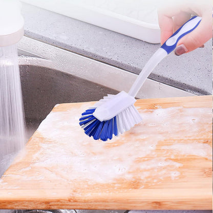 Kitchen Brushes for Dishes, Sink Brush with Stiff Bristles for Sink, Pots, Pans Stove Cookware Cleaning, Dish Cleaning Brush with Long Handle and Hook for Space Saving, Blue