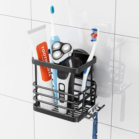 TAILI Upgraded Bathroom Mirror Suction Cup Toothbrush Holder with Razor Hook, Visible Safety Indicator, Large Capacity Inverted Trapezoid Design, Removable Shower Caddy for Toothbrush, Toothpaste, etc