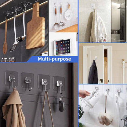 10 PCS Adhesive Wall Hooks 33lb(Max) Reusable Anti-Skid Traceless Hooks Heavy Duty 180 Degree Rotating,Waterproof and Oilproof, Bathroom Kitchen Heavy Duty Self Adhesive