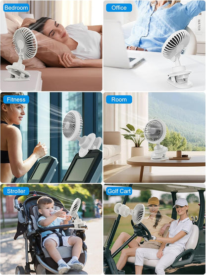 10000mAh Oscillating Desk Clip on Fan,USB Rechargeable,Portable Small Personal Fans,6-Inch Quiet,5Speed Strong Wind,Sturdy Clip,for Office/Bedroom/Room/Camping/Travel/Tent/Stroller.White
