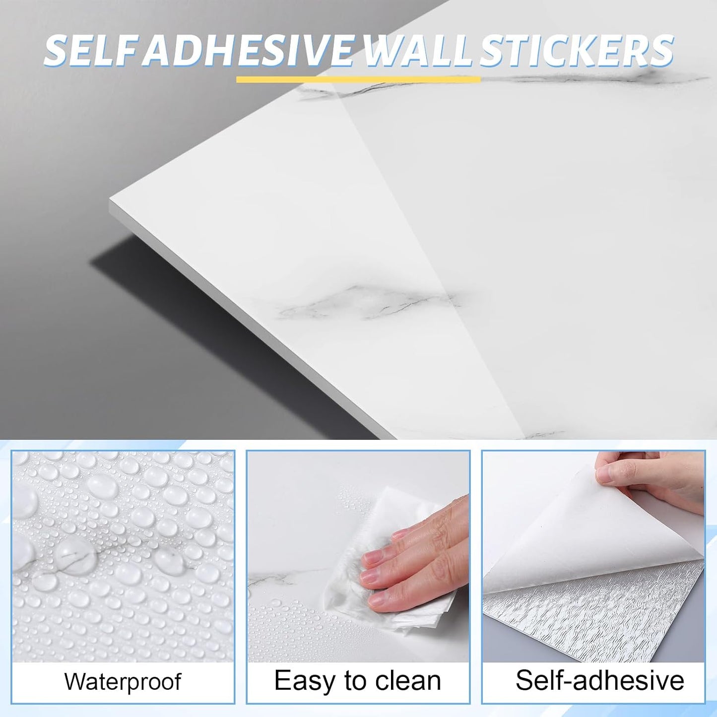 Nuanchu 36 Pcs Peel and Stick Shower Waterproof Tiles Wall Panels 12 x 12 Inch Self Adhesive Backsplash with Ruler Knife & 2 Scrapers for Washroom Bathroom Living Room, Not Real Tile (Grey Marble)
