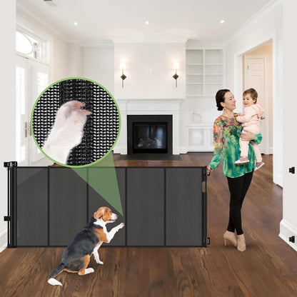 Reinforced 60" Wide Retractable Baby Gates with Upgraded Rods - Bottom Anti-Escape, 5 ft Mesh Baby Gate Retractable Dog Gate Indoor Pet Gate Retractable Stair Gate Outdoor Retractable Gate, Black