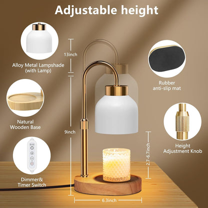 Candle Warmer Lamp with Timer Dimmer, Height & Brightness Adjustable | Black Electric Wax Warmer for Women Mom, Christmas & Birthday Gift, House Warming Gift New Home Decor