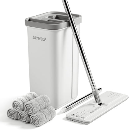 JOYMOOP Mop and Bucket with Wringer Set, Hands Free Flat Floor Mop and Bucket, 60" Mop with 3 Reusable Microfiber Pads, Wet and Dry Use, Floor Cleaning System