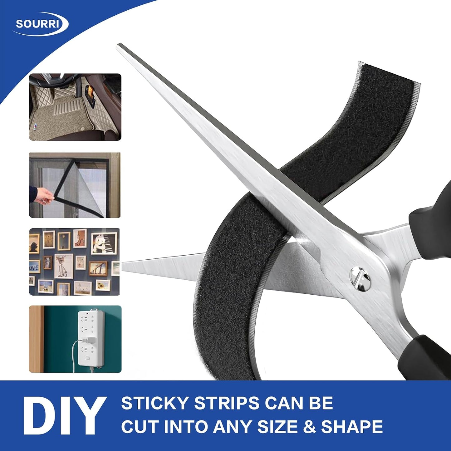 26Feet Hook and Loop Tape Sticky Back Fastener Roll, Nylon Self Adhesive Heavy Duty Strips Fastener for Home Office School Car and Crafting Organization (1, Black-3m, 26ft x 1in)