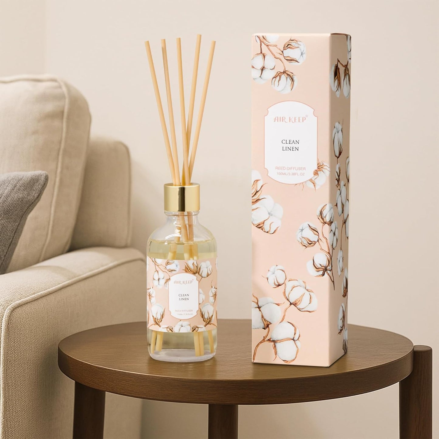 Airkeep Reed Diffuser Oil Set with Reed Sticks,Vanilla Aromatherapy Oil Scent Diffuser for Home Office Bathroom Decoration Perfume and Gifts 3.38 oz/100ml