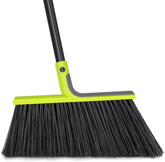 TidyBliss Outdoor Broom Heavy Duty, 56 inches Tall Commercial Soft Bristle Angle Brush for Sweeping Outside Patio Garden Porch Deck Shop Restaurant Garage House Lobby Hardwood Floors (Green)