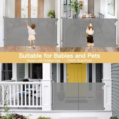 Newly Enhanced - 42" Tall × 120" Extra Wide Retractable Baby Gate Keeps Pets from Getting Under Tall Dog Gate, Indoor/Outdoor Baby Gates for Dogs, Retractable Dog Gate for Large Openings, White