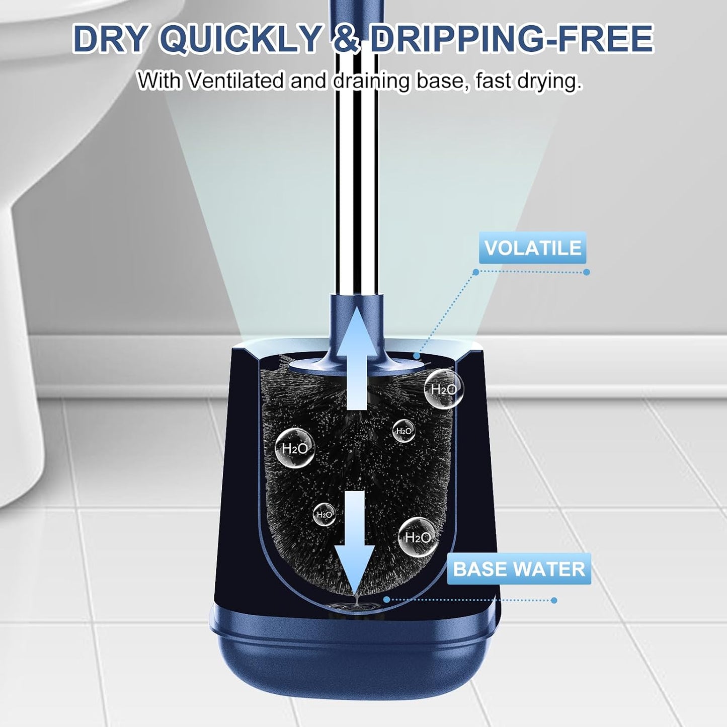 SetSail Toilet Brush and Holder, Self Closing Lid Toilet Bowl Brushes Holder and Extra Long Handle Ventilated Toilet Brush Set for Bathroom Cleaning, Nylon Bristles, Black