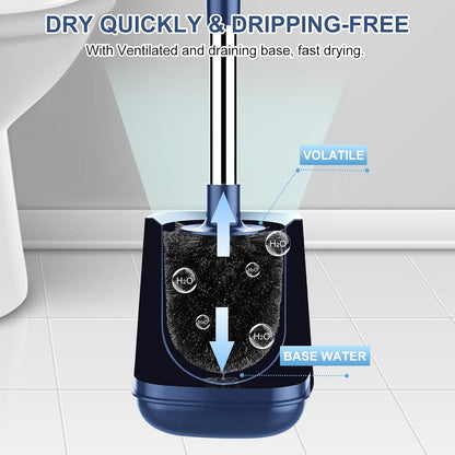 SetSail Toilet Brush and Holder, Self Closing Lid Toilet Bowl Brushes Holder and Extra Long Handle Ventilated Toilet Brush Set for Bathroom Cleaning, Nylon Bristles, Black