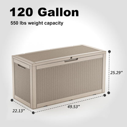 ROJIK 340 Gallon Deck Box Outdoor Waterproof,Weatherproof Outdoor Storage Boxes Lockable with Lid,Outside Resin Storage Bench for Patio Cushions,Garden Tools and Pool Accessories(Black)