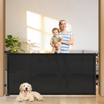 Retractable Baby Gates for Doorways, 58" Extra Wide Mesh Child Dog Gate for Stairs, 34" Tall Toddler Pet Gate Indoor and Outdoor, Easy Install, Essential for Home Safety, Black
