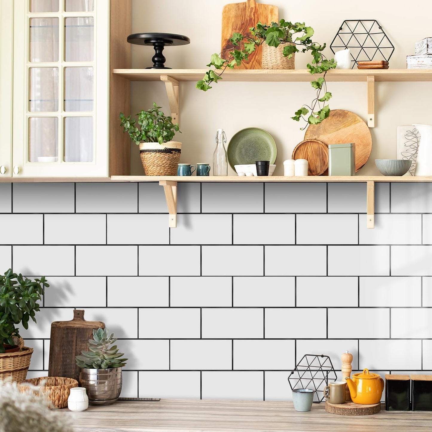 VICCI 32Pcs Tile Decals - Peel and Stick Kitchen Backsplash - Decorative Wall Tiles Stickers 8" x 4" Self-Adhesive Waterproof Removable for Bathroom Cabinets Home DIY Projects Decor