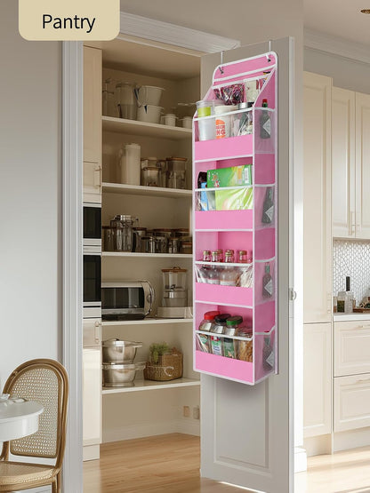 Yecaye 5 Tier Over the Door Organizer, Swing-proof Door Organizer Hanging with Clear PVC Windows, Behind the Door Storage for Bedroom Nursery Closet Laundry Pantry Bathroom, Grey