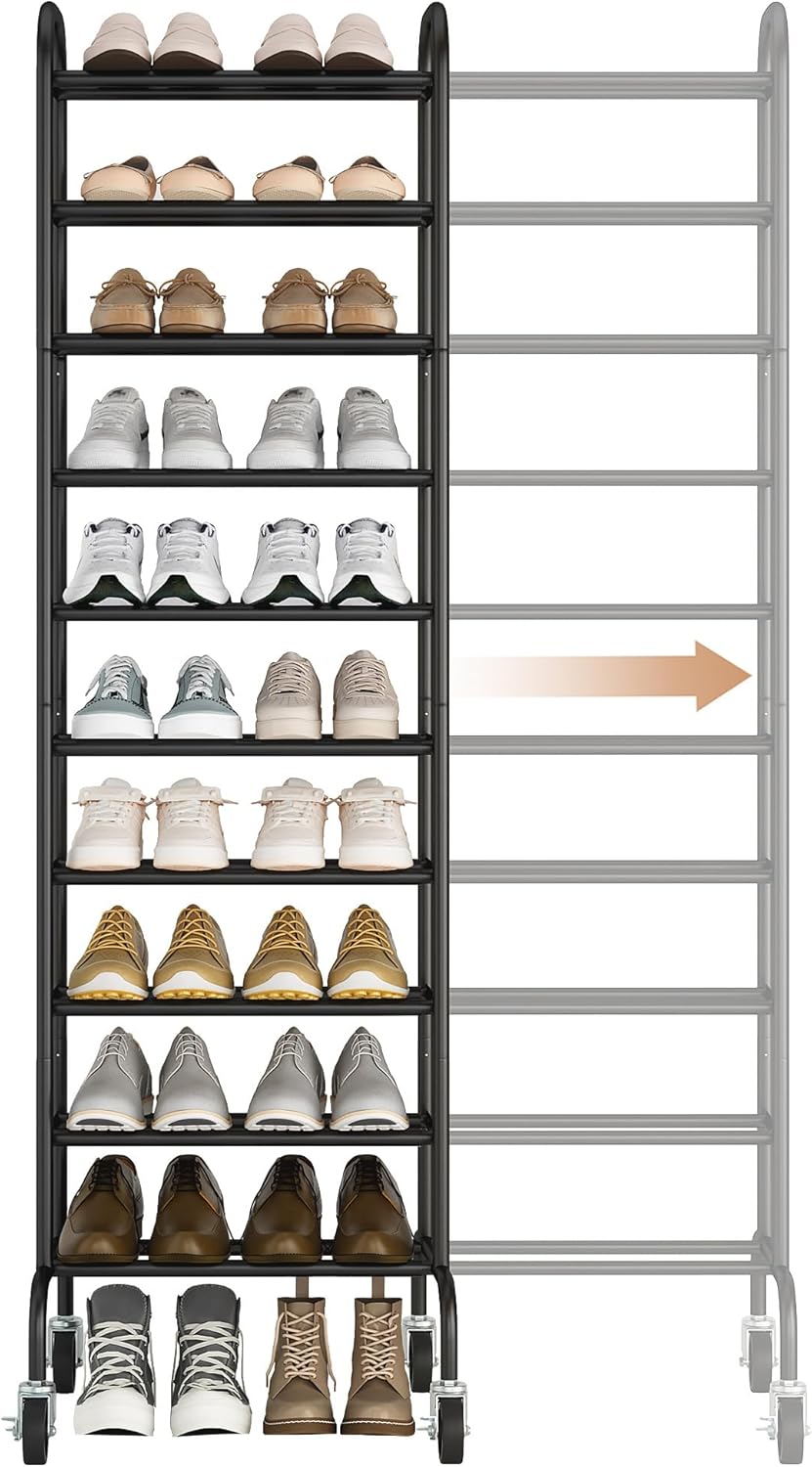 STORAGE MANIAC Expandable Shoe Rack for Closet, 8 Pairs Stackable Small Shoe Rack, Metal Adjustable Shoes Organizer for Entryway, Hallway, Garage, Front Door, Shoes Shelves, Black 2 Tier