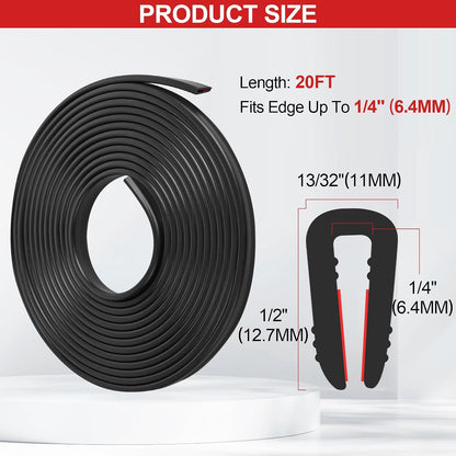 ToLanbbt Rubber Edge Trim U Channel, 1/16" Self Adhesive Sheet Metal Edge Guard Protector, EPDM Seal Strip for Car Doors, Steel Plates, Glass, Hatches, Table Corners, Fit 1/16"(1.6mm), 10Ft, Clear