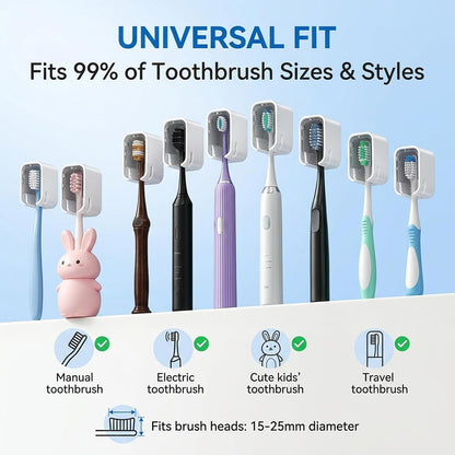 2-in-1 Toothbrush Covers Caps with Adhesive Holder, Portable Electric Toothbrush Head Protector, Wall Mount Toothbrush Organizer for Bathroom & Travel
