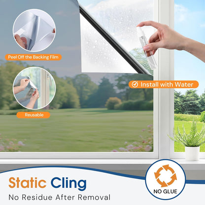Homein Frosted Glass Window Privacy Film with Tools UV Blocking Privacy Film for Glass Windows, Static Cling No Glue Removable Reusable Anti Glare for Home Day and Night, Pure 17.5" x 78.7"