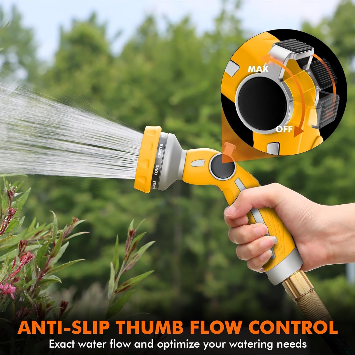 RESTMO Hose Nozzle Heavy Duty, Metal Water Hose Sprayer for Garden | 9 Spray Patterns, High Pressure, Thumb Flow Control, On/Off Valve, Ideal for Outdoor Lawn & Plant, Car & Pet, Black
